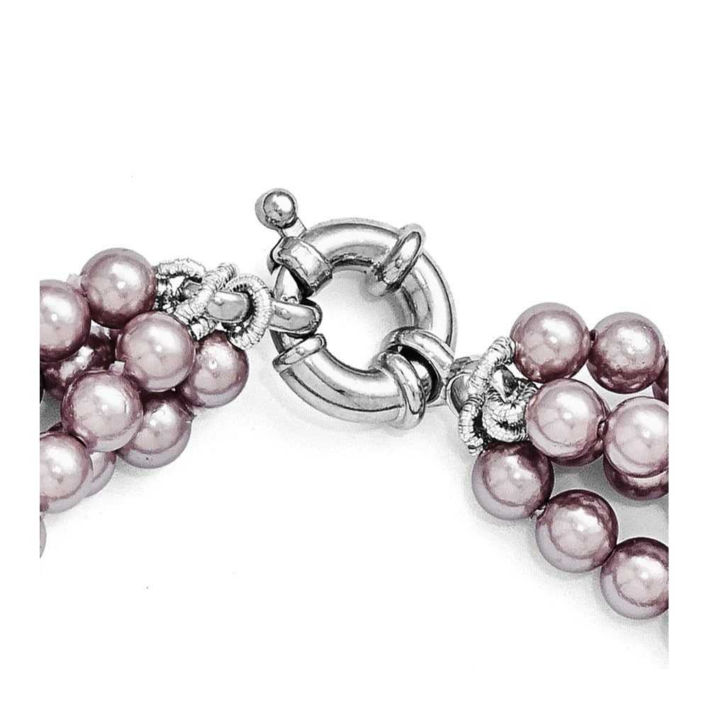 Sterling Silver Majestik 4Row 4-5mm Purple Shell Bead Twist Necklace