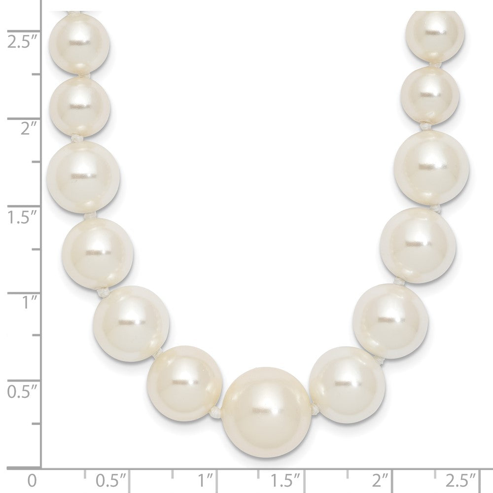 Majestik Sterling Silver Rhodium-plated 6-12mm Graduated White Imitation Shell Pearl Hand-knotted Necklace