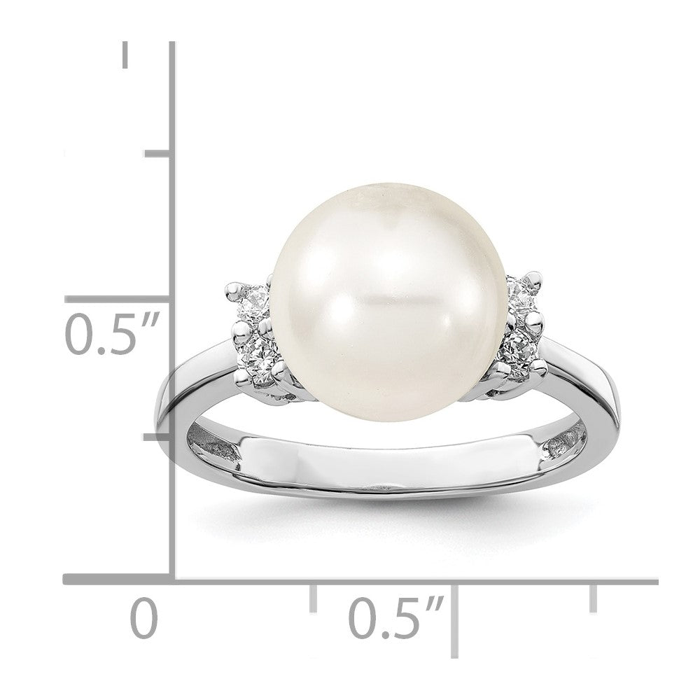 Majestik Sterling Silver Rhodium-plated Size 6 10-11mm White Imitation Shell Pearl and CZ Ring