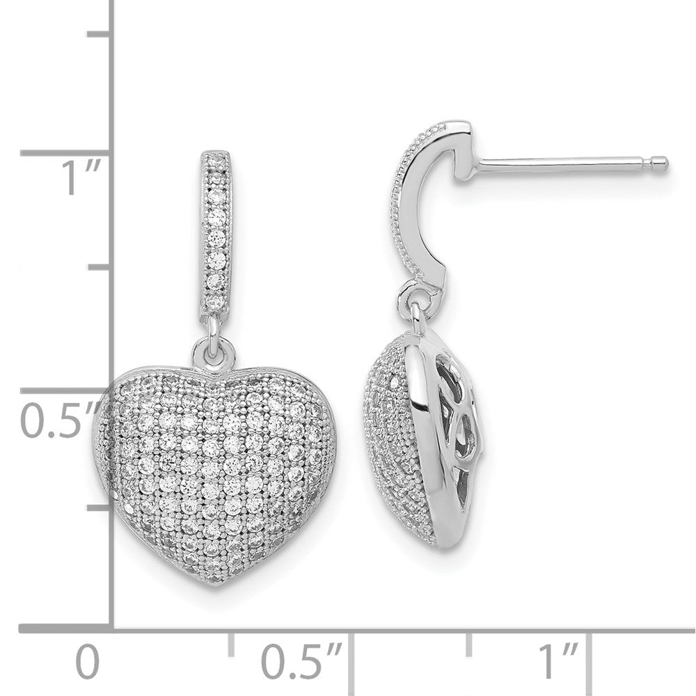 Sterling Silver & CZ Brilliant Embers Polished Heart Dangle Post Earrings