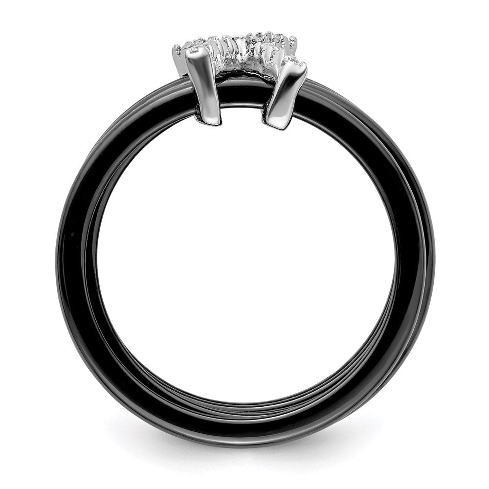 Brilliant Embers Sterling Silver Rhodium-plated 17 Stone Micro PavÇ CZ X Ceramic Ring