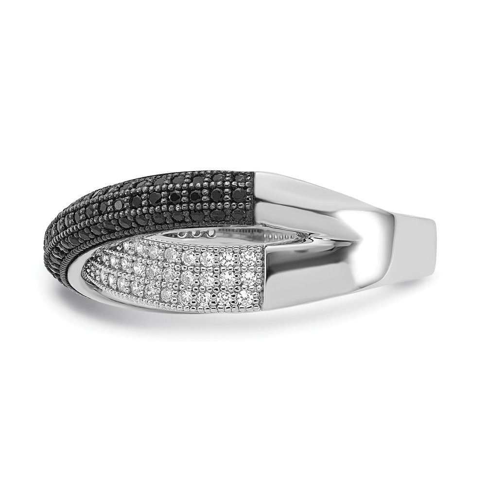 Sterling Silver Black & Clear CZ X True Fire Polished Ring
