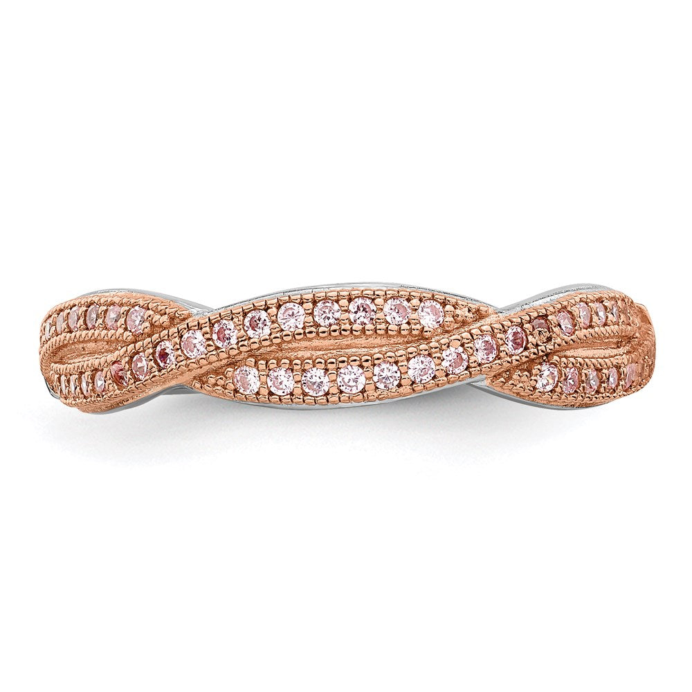 Brilliant Embers Sterling Silver Rose Gold-plated Rhodium-plated 48 Stone Criss Cross Micro PavÇ CZ Polished Ring