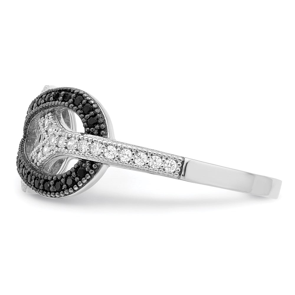 Brilliant Embers Sterling Silver Rhodium-plated 59 Stone Micro PavÇ Black and White CZ Polished Ring