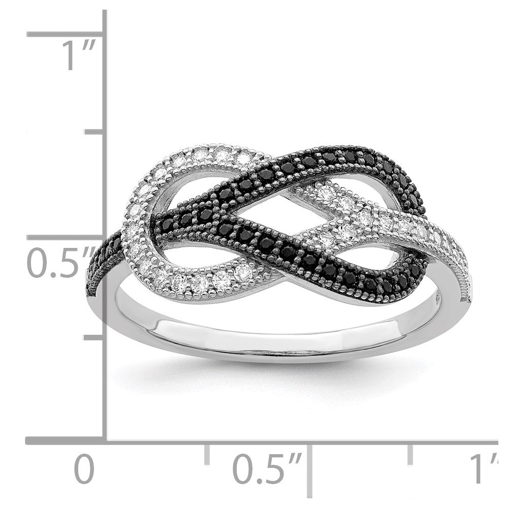 Brilliant Embers Sterling Silver Rhodium-plated 59 Stone Micro PavÇ Black and White CZ Polished Ring