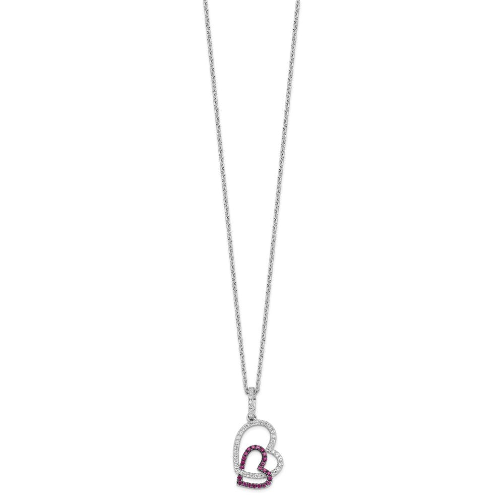 Brilliant Embers Sterling Silver Rhodium-plated 62 Stone 18 inch Micro PavÇ Red and White CZ Heart Necklace with 2 Inch Ex...