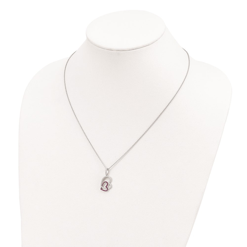 Brilliant Embers Sterling Silver Rhodium-plated 62 Stone 18 inch Micro PavÇ Red and White CZ Heart Necklace with 2 Inch Ex...