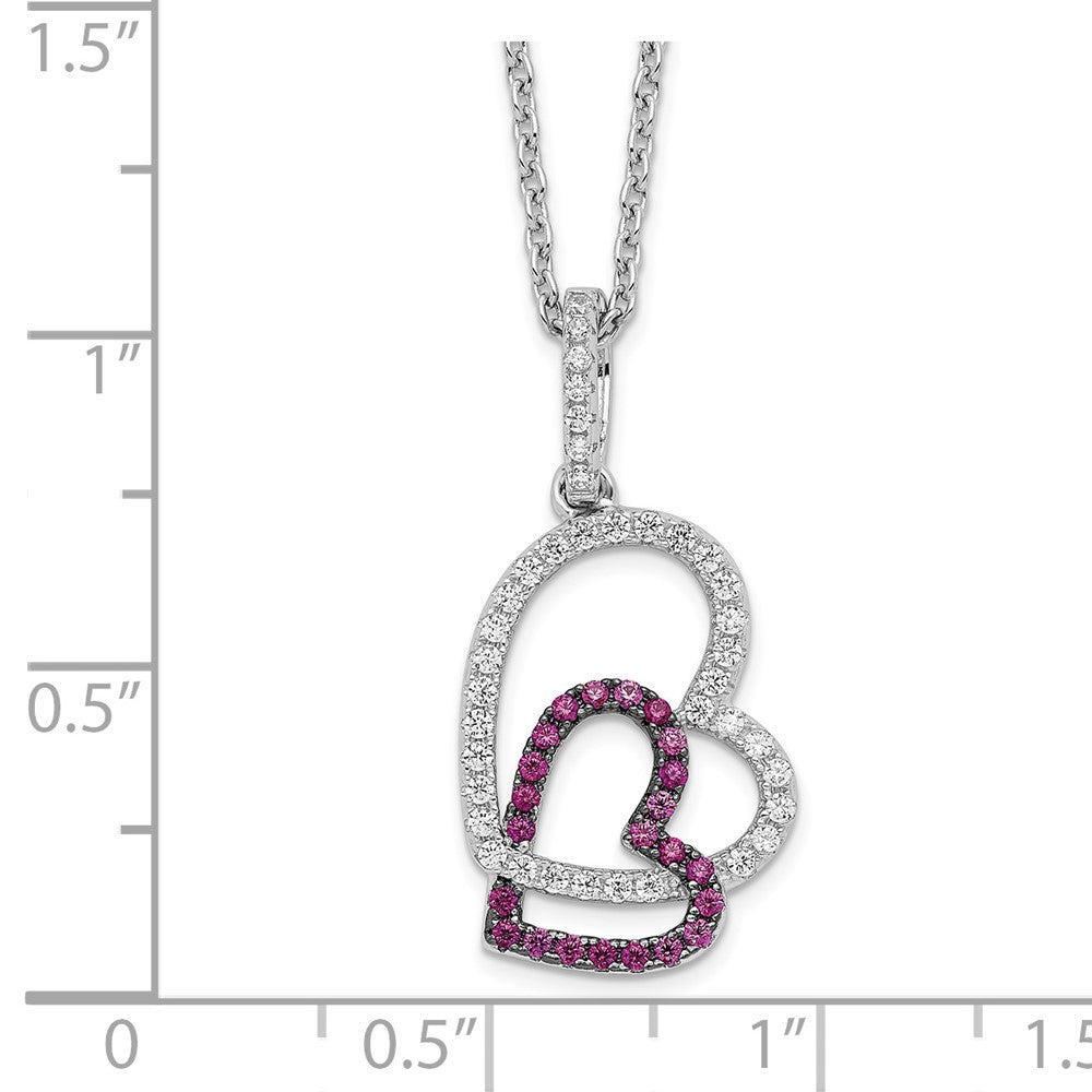 Brilliant Embers Sterling Silver Rhodium-plated 62 Stone 18 inch Micro PavÇ Red and White CZ Heart Necklace with 2 Inch Ex...