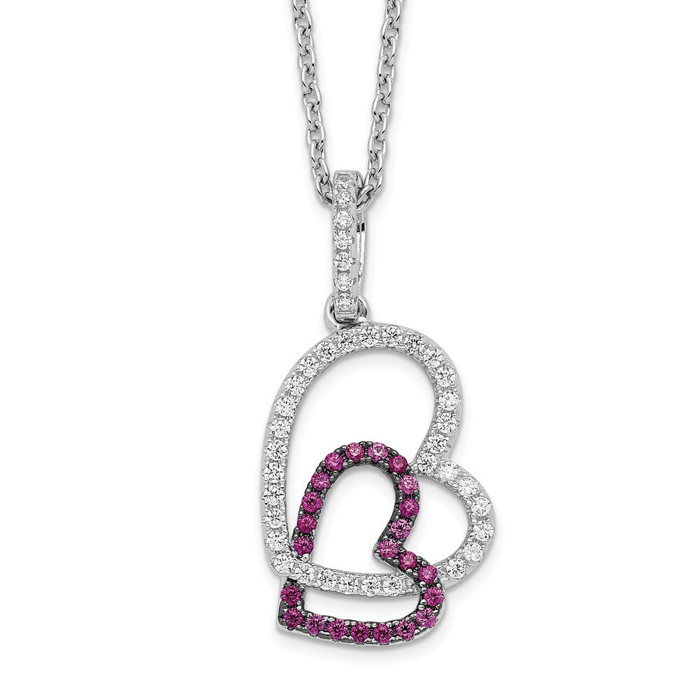 Brilliant Embers Sterling Silver Rhodium-plated 62 Stone 18 inch Micro PavÇ Red and White CZ Heart Necklace with 2 Inch Ex...
