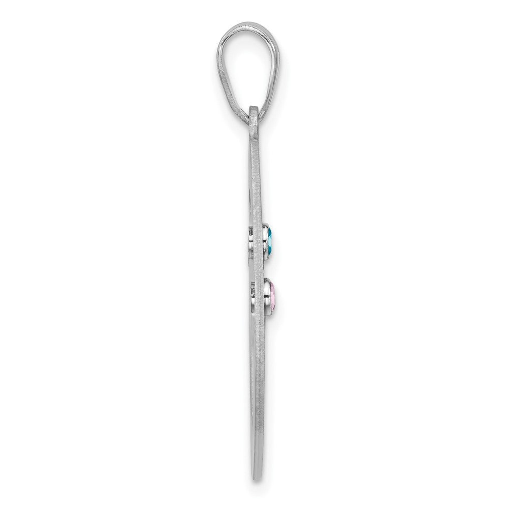 Sterling Silver/Rhodium-plated 2 Birthstone with SS Bezel Pendant