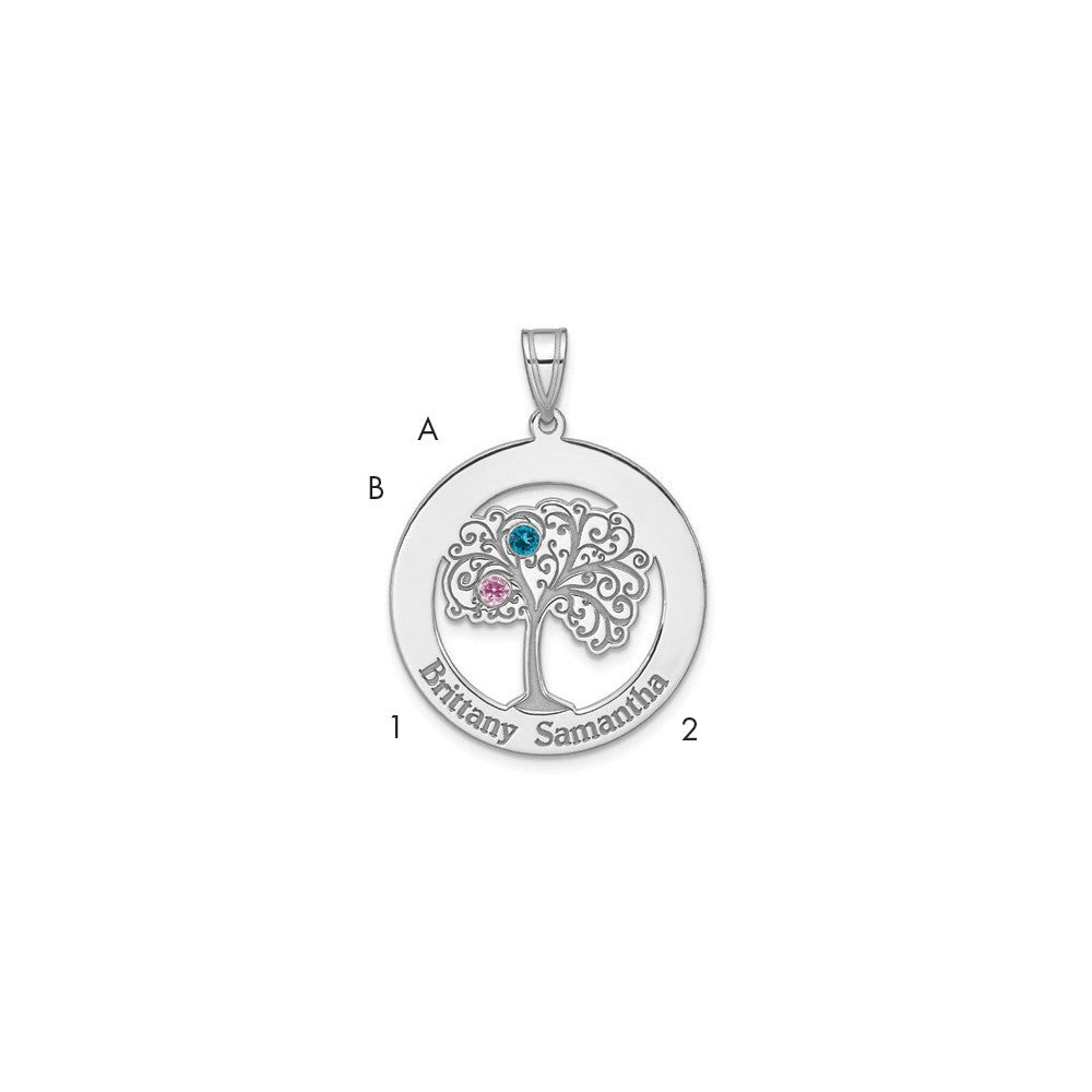 Sterling Silver/Rhodium-plated 2 Birthstone with SS Bezel Pendant