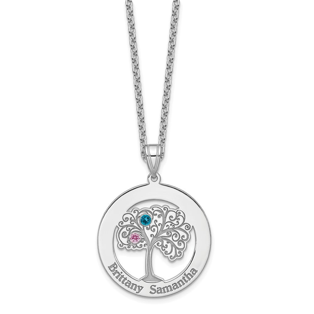 Sterling Silver/Rhodium-plated 2 Birthstone with SS Bezel Pendant