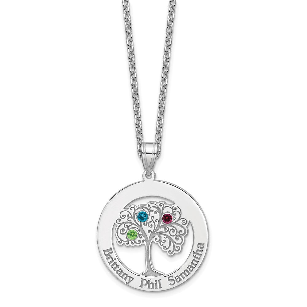 Sterling Silver/Rhodium-plated 3 Birthstone with SS Bezel Family Pendant
