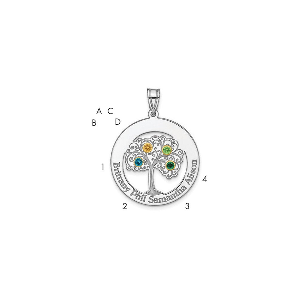 Sterling Silver/Rhod-plated 4 Birthstone with 14k Bezel Family Pendant