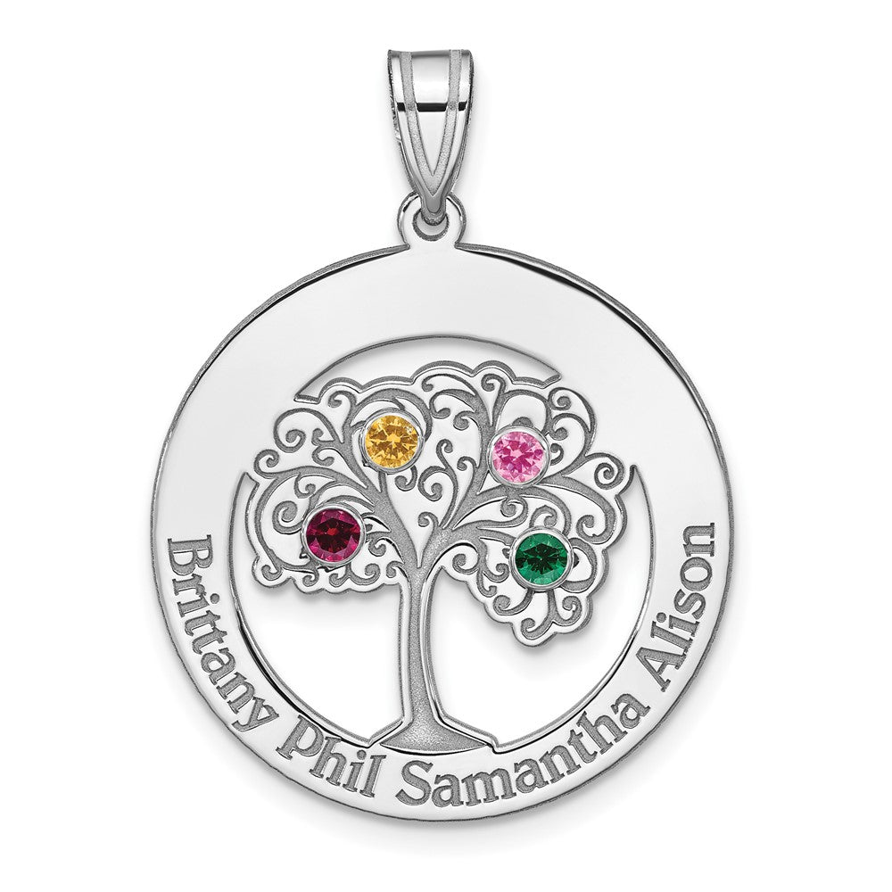 Sterling Silver/Rhodium-plated 4 Birthstone with SS Bezel Family Pendant