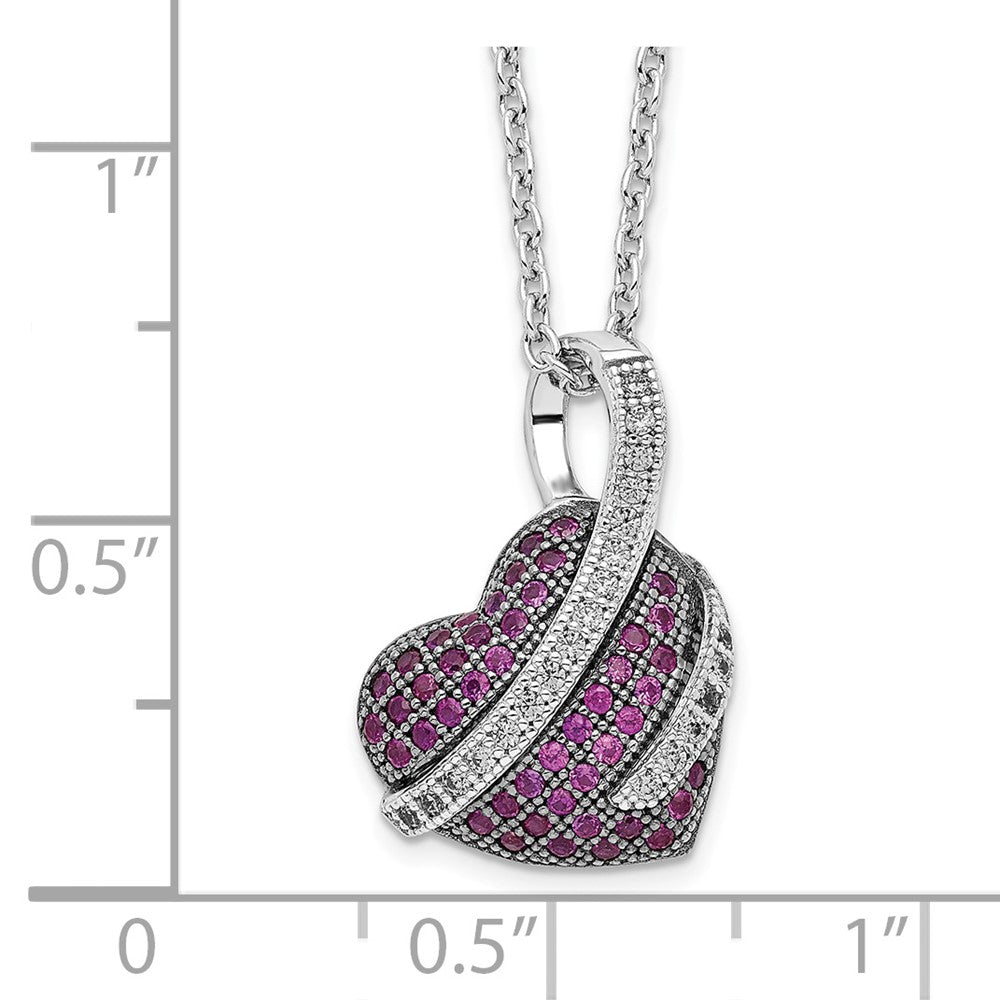 Brilliant Embers Sterling Silver Rhodium-plated 68 Stone 18 inch Micro PavÇ Pink and White CZ Heart Necklace with 2 Inch E...