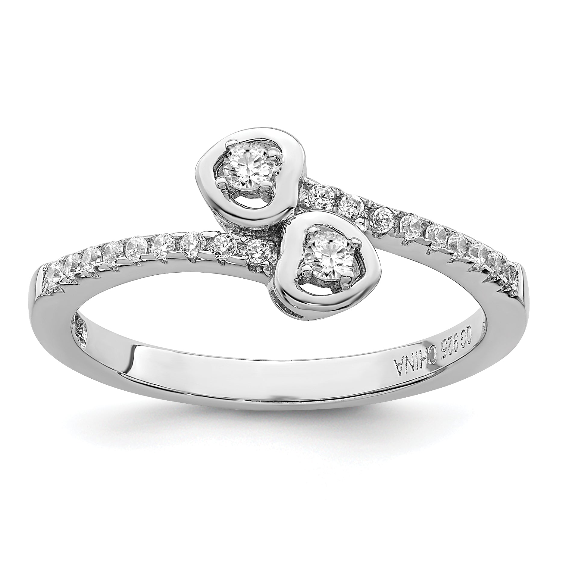 Brilliant Embers Sterling Silver Rhodium-plated 21 Stone Micro PavΓ CZ Heart Ring