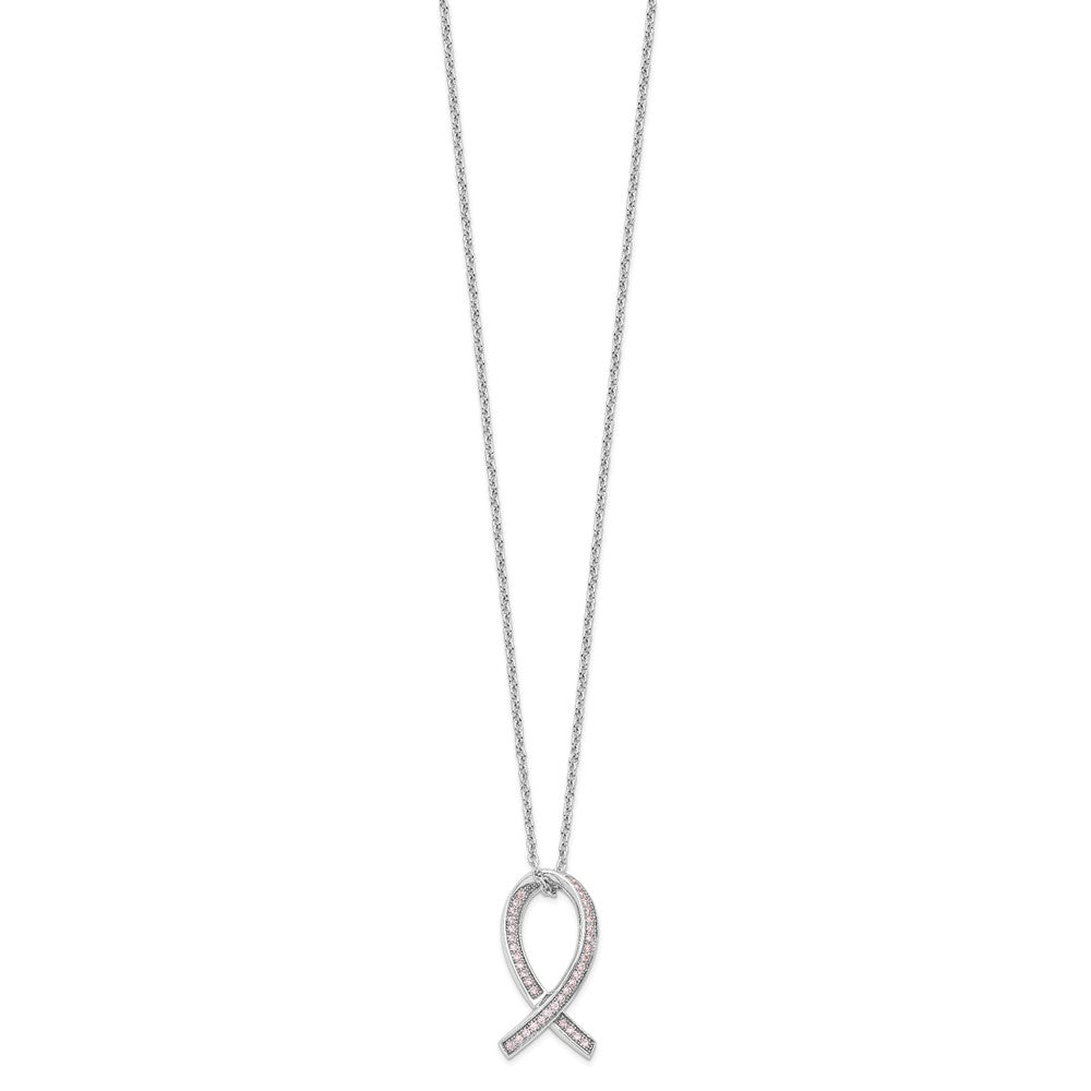 Brilliant Embers Sterling Silver Rhodium-plated 38 Stone 18 inch Micro PavÇ Pink CZ Awareness Ribbon Necklace with 2 Inch ...