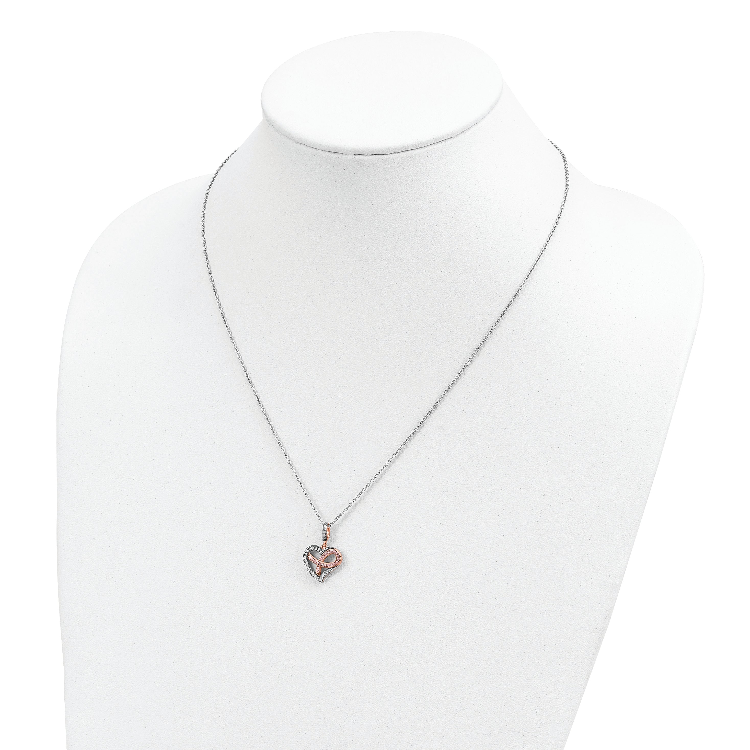 Brilliant Embers Sterling Silver Rose Gold-plated Rhodium-plated 49 Stone 18 inch Micro PavÇ CZ Polished Heart Necklace with 2 Inch Extender