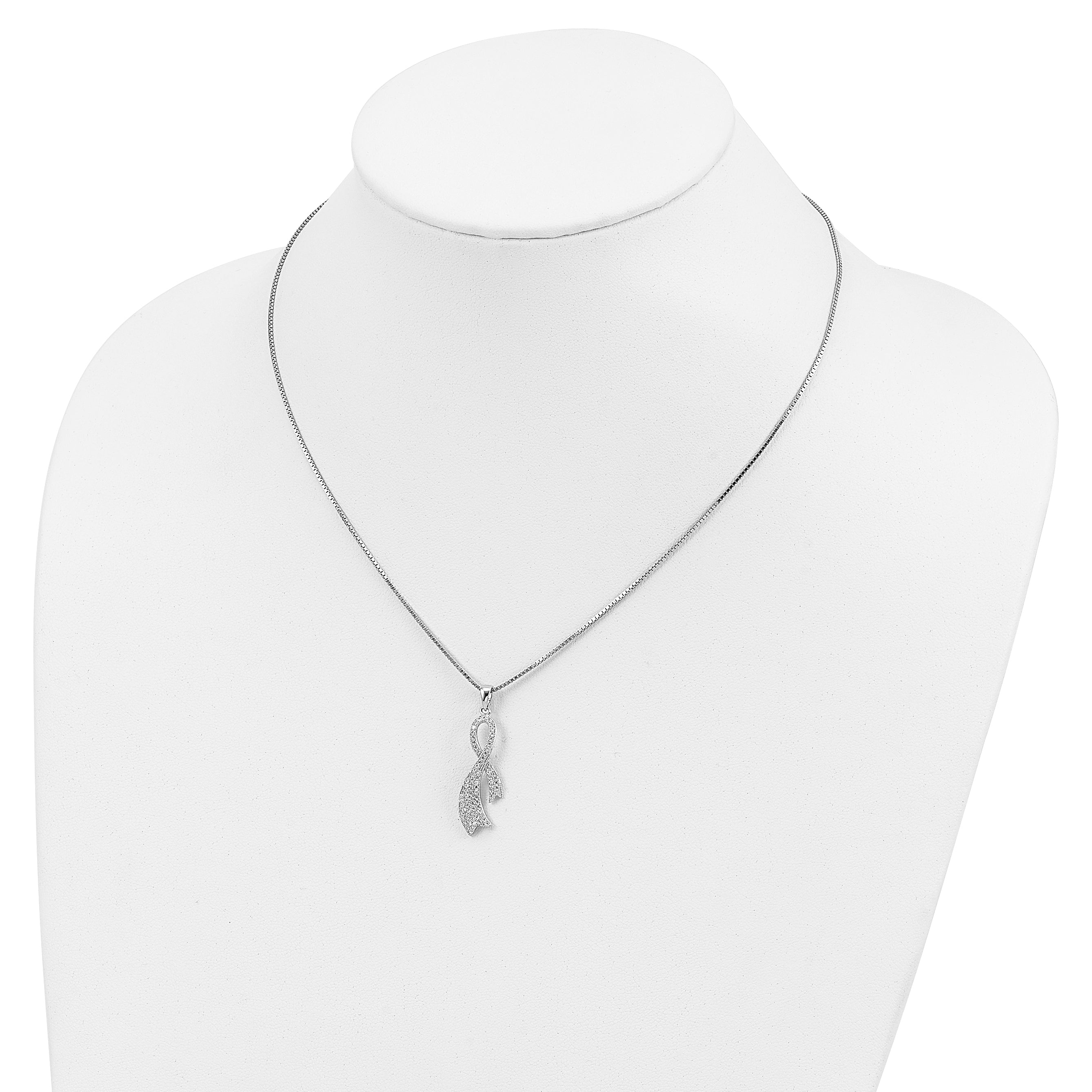 Brilliant Embers Sterling Silver Rhodium-plated 78 Stone 18 inch Micro PavÇ CZ Ribbon Necklace with 2 Inch Extender