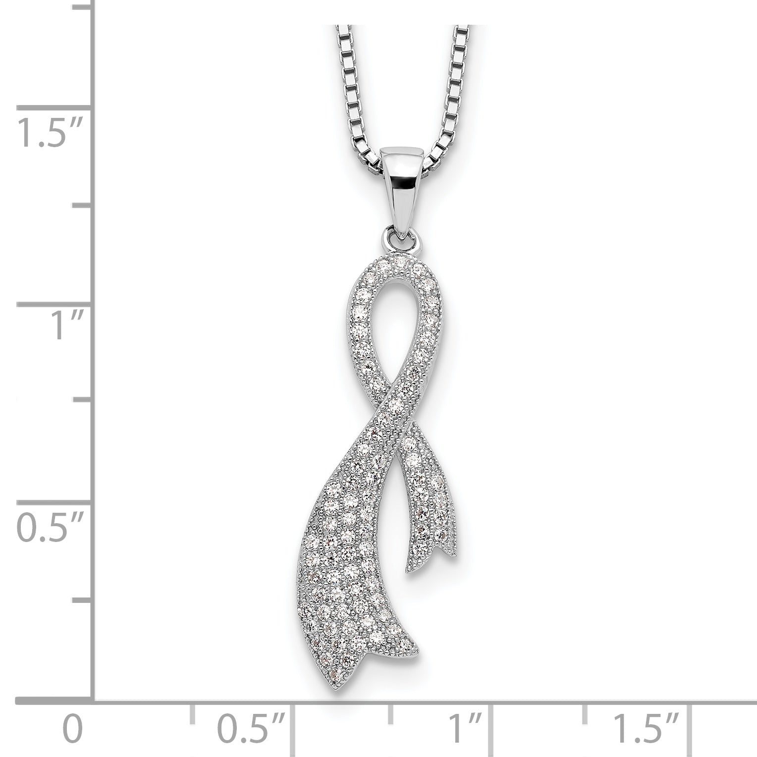 Brilliant Embers Sterling Silver Rhodium-plated 78 Stone 18 inch Micro PavÇ CZ Ribbon Necklace with 2 Inch Extender