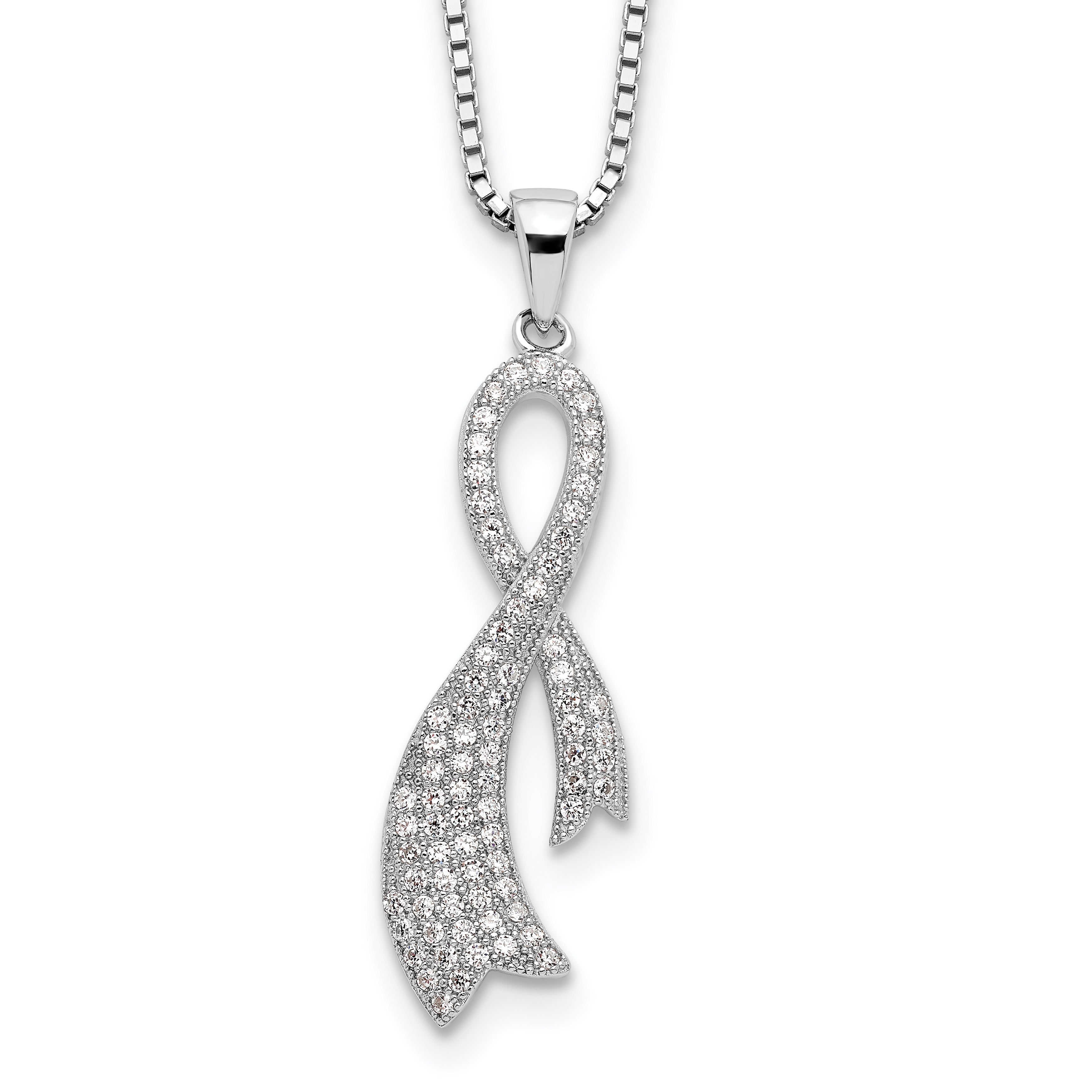 Brilliant Embers Sterling Silver Rhodium-plated 78 Stone 18 inch Micro PavÇ CZ Ribbon Necklace with 2 Inch Extender