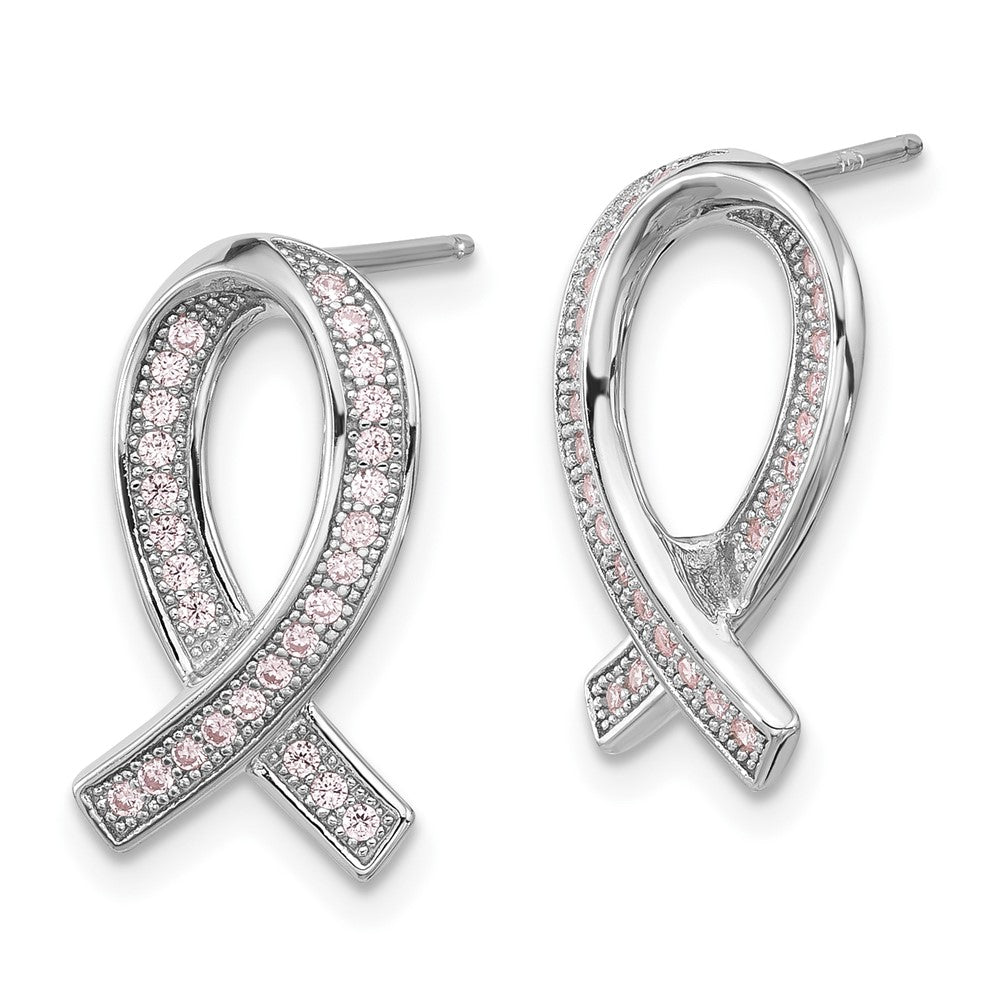 Brilliant Embers Sterling Silver Rhodium-plated 52 Stone Micro PavÇ Pink CZ Awareness Ribbon Post Earrings