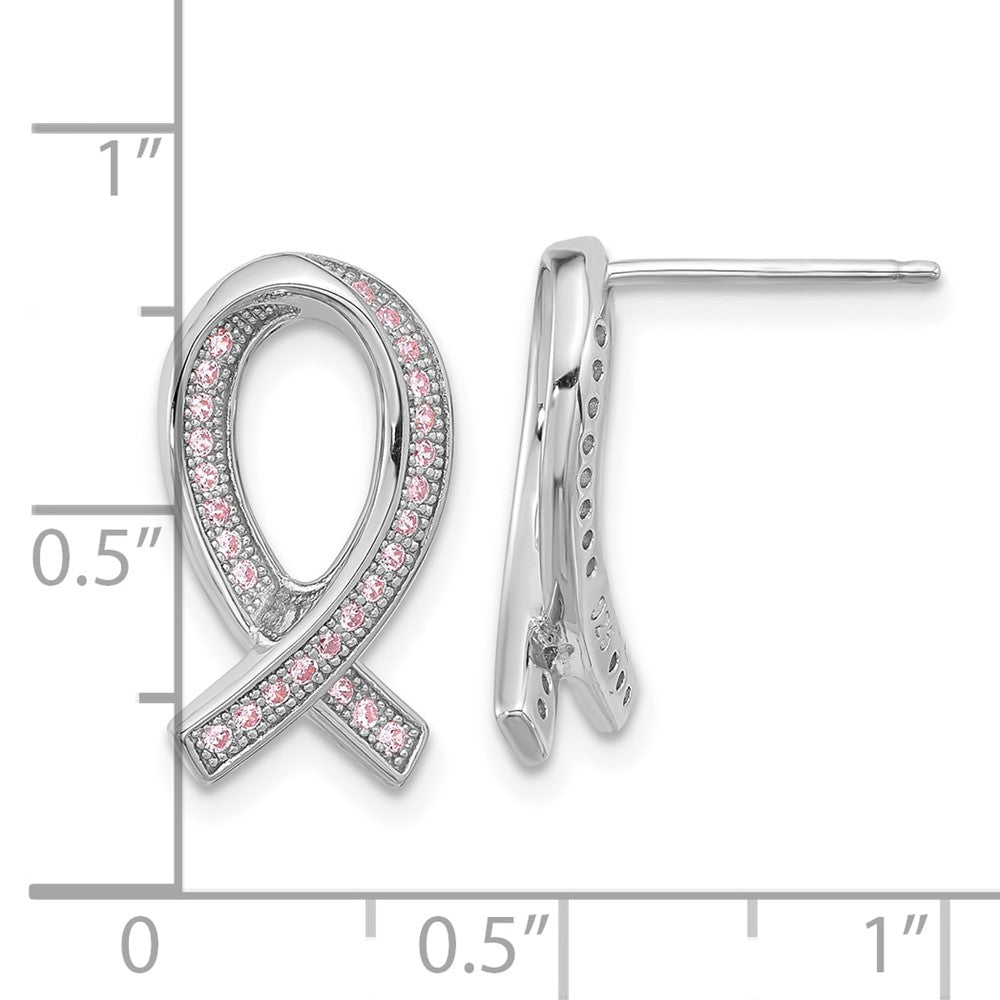 Brilliant Embers Sterling Silver Rhodium-plated 52 Stone Micro PavÇ Pink CZ Awareness Ribbon Post Earrings