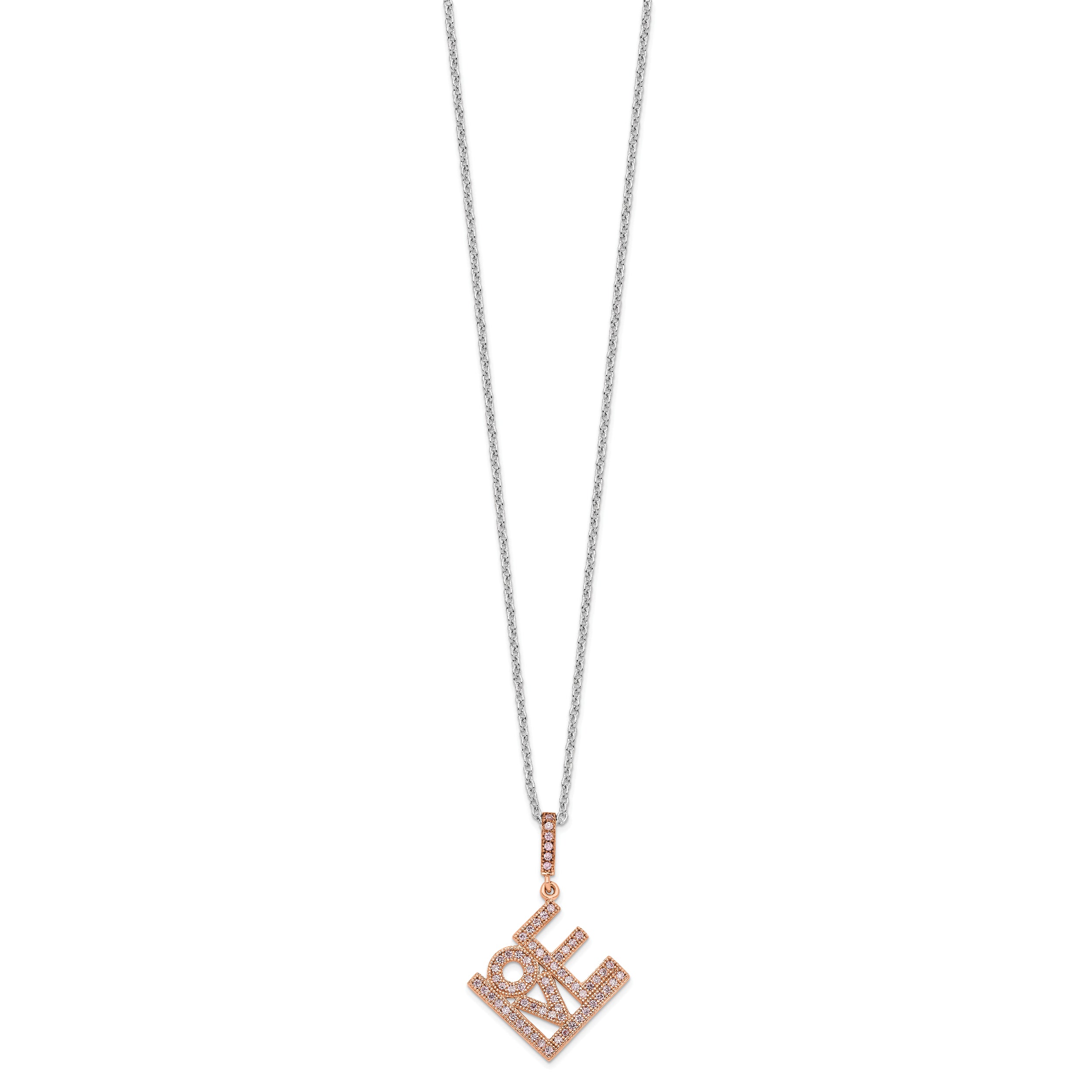 Brilliant Embers Sterling Silver Rose Gold-plated 68 Stone 18 inch Micro PavÇ CZ LOVE Necklace with 2 Inch Extender