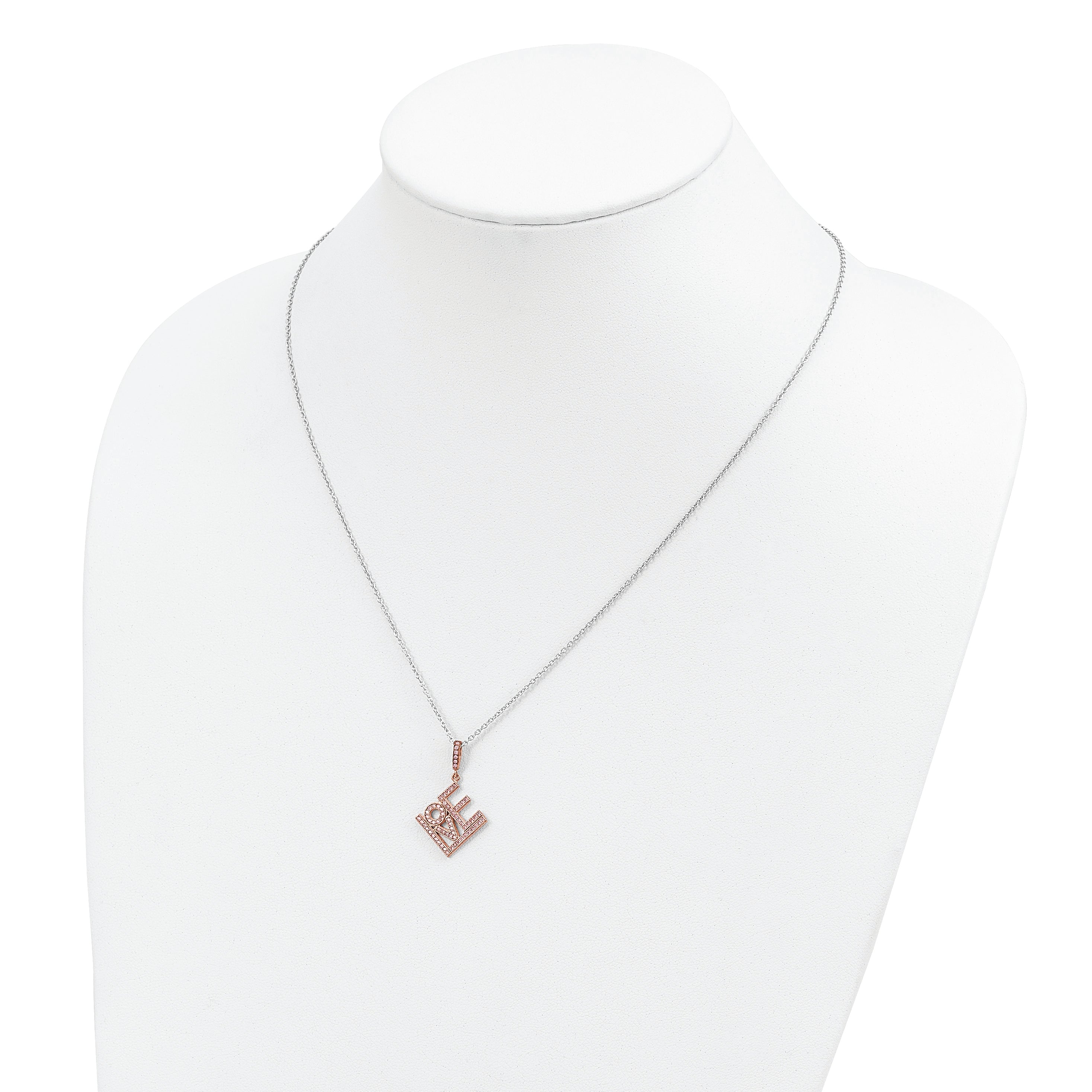 Brilliant Embers Sterling Silver Rose Gold-plated 68 Stone 18 inch Micro PavÇ CZ LOVE Necklace with 2 Inch Extender