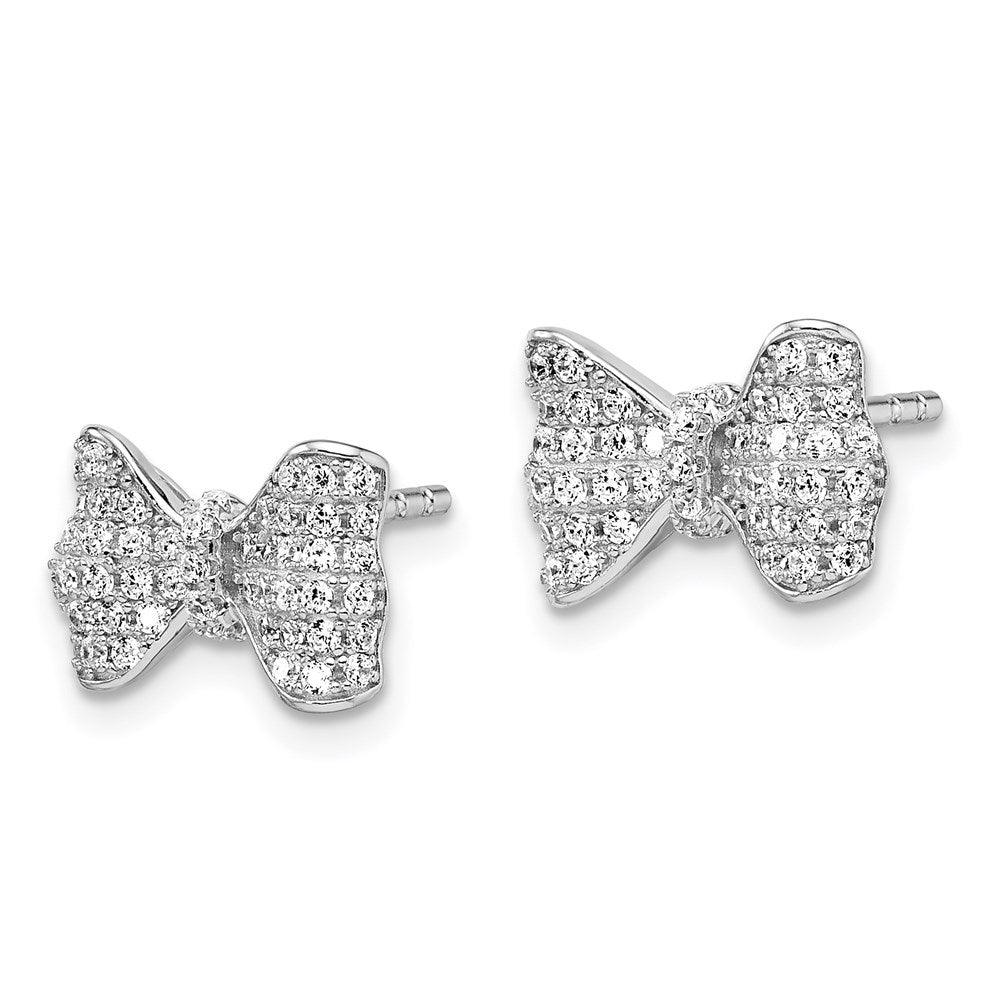 Brilliant Embers Sterling Silver Rhodium-plated 102 Stone Micro PavÇ CZ Bow Post Earrings