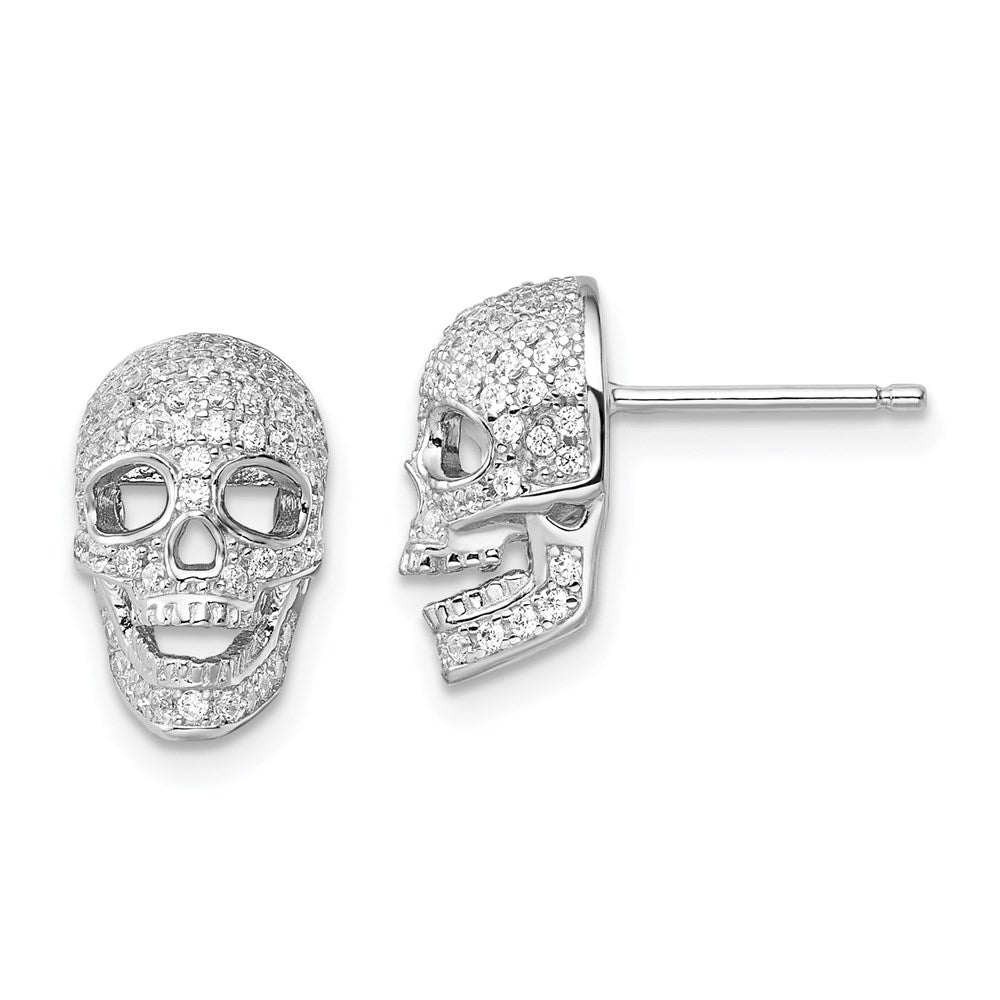 Brilliant Embers Sterling Silver Rhodium-plated 140 Stone Micro PavÇ CZ Polished Skull Post Earrings