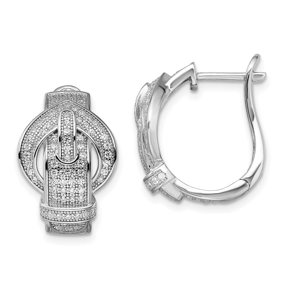 Brilliant Embers Sterling Silver Rhodium-plated 202 Stone Micro PavÇ CZ Buckle Hinged Post Earrings