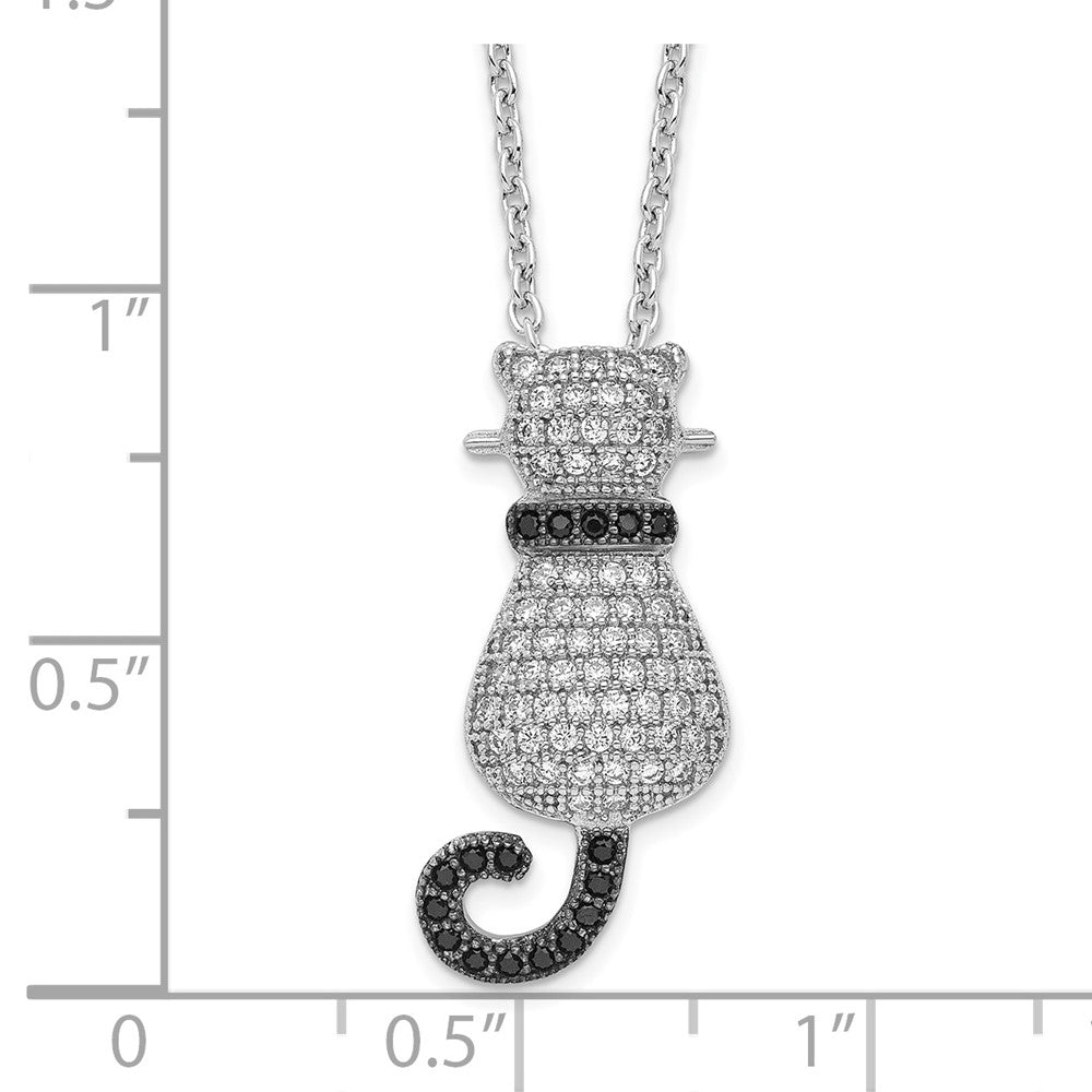 Brilliant Embers Sterling Silver Rhodium-plated 80 Stone 18 inch Micro PavÇ Black and White CZ Polished Cat Necklace with ...