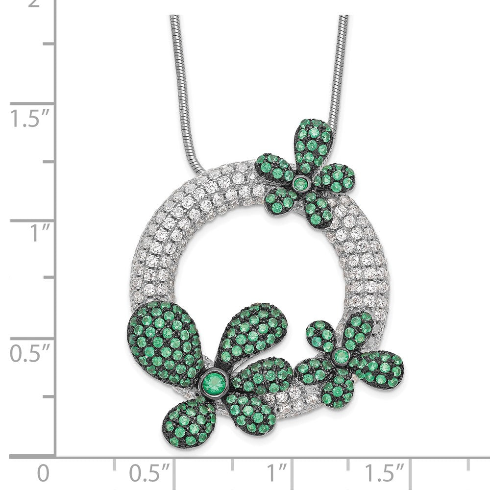 Brilliant Embers Sterling Silver Rhodium-plated 327 Stone 18 inch Micro PavÇ White and Green CZ Flower Necklace with 2 Inc...