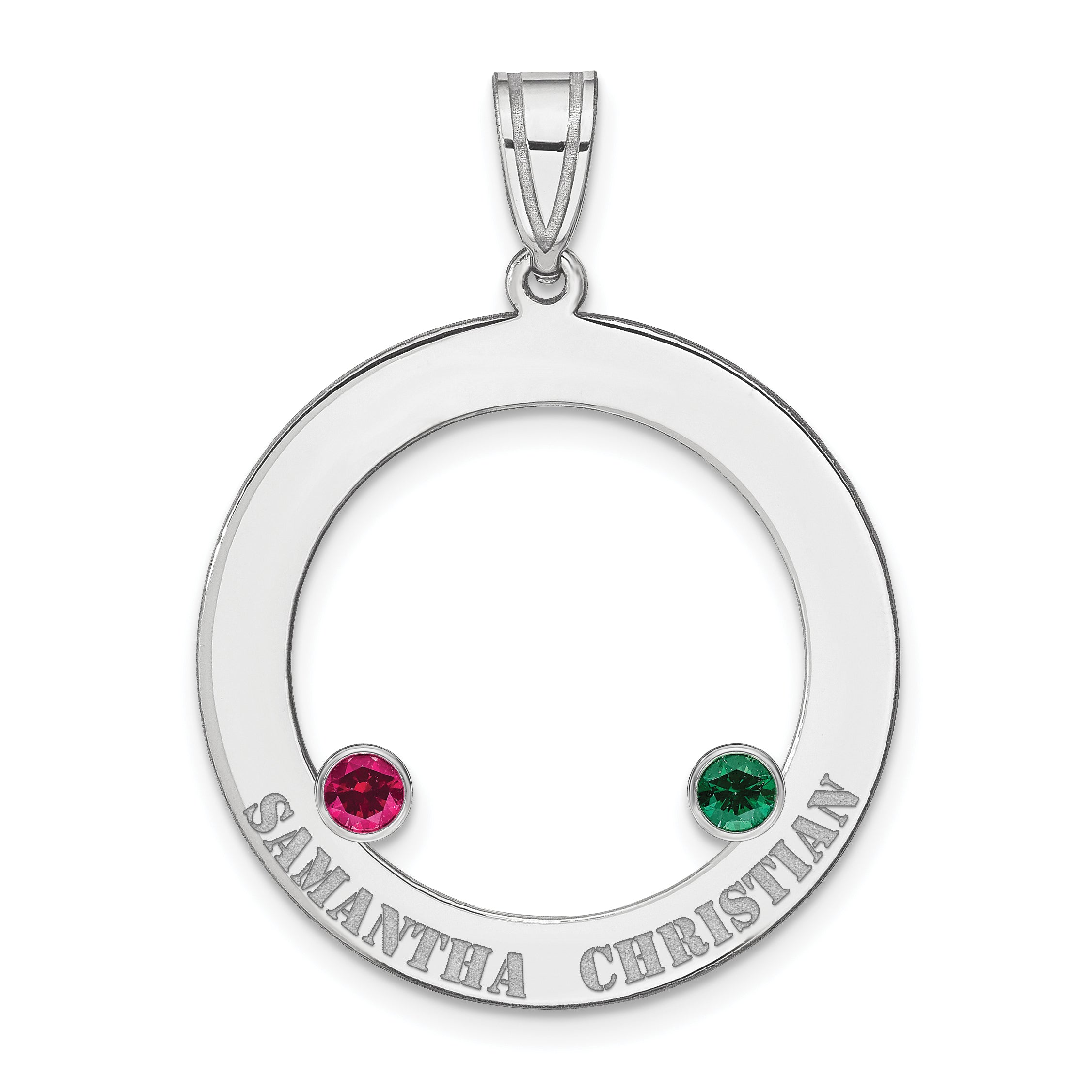 SS/Rhodium-plated 2 Birthstone Circle with SS Bezel Family Pendant