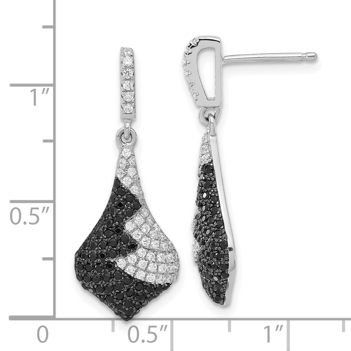 True Fire Sterling Silver Black & White CZ Dangle Post Earrings