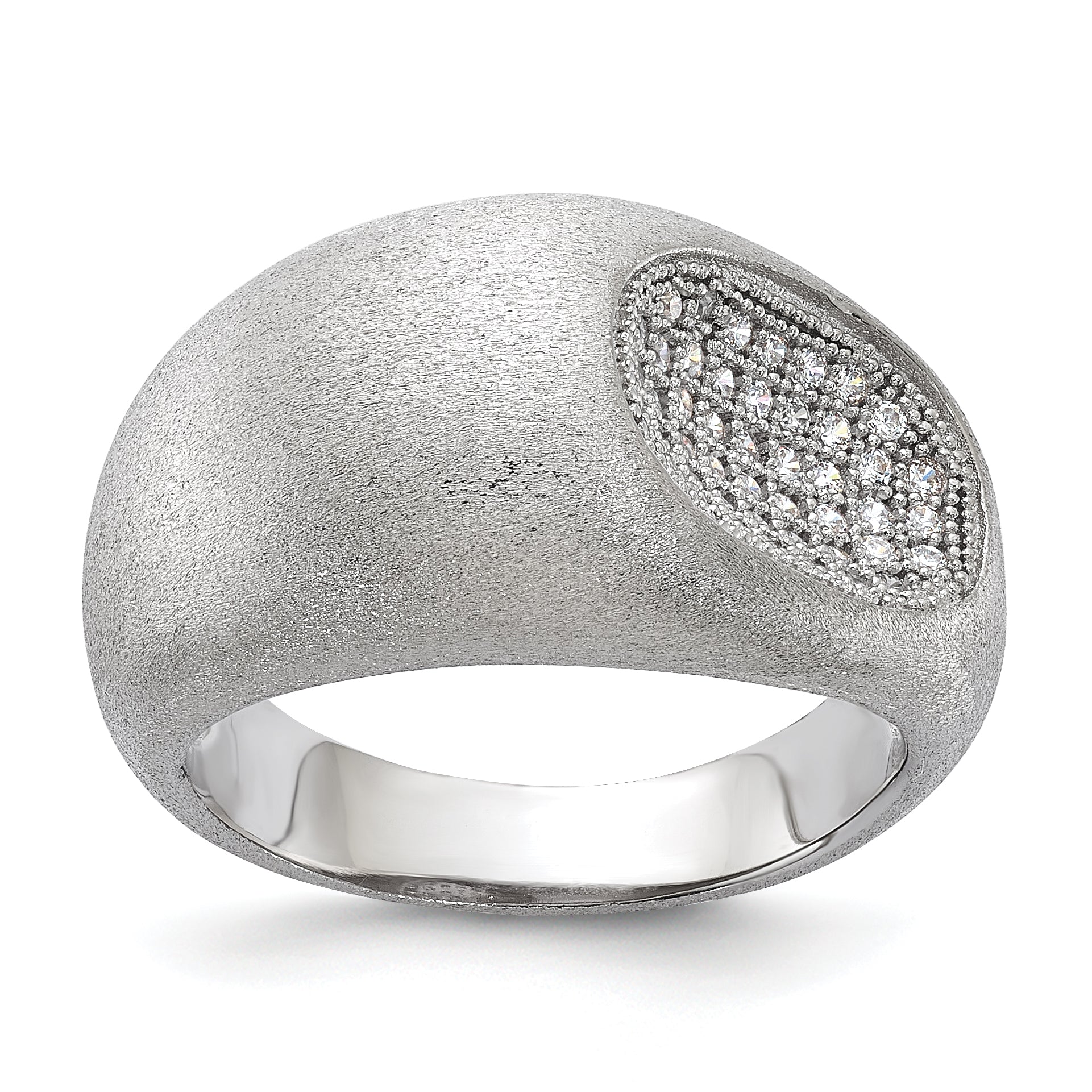 Sterling Silver Brilliant Embers Modern Brushed CZ Ring