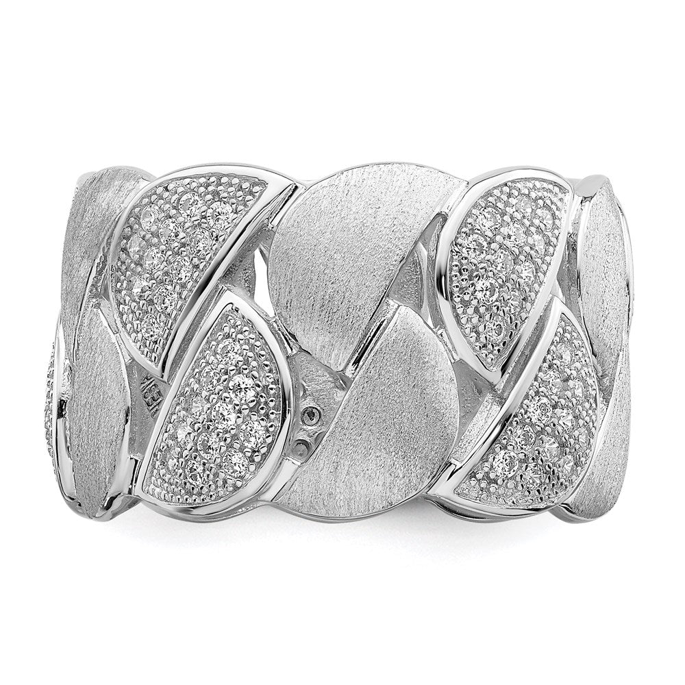 Brilliant Embers Sterling Silver Rhodium-plated 110 Stone Micro PavÇ CZ Brushed and Polished Ring