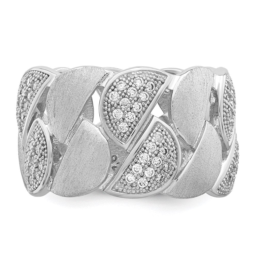 Brilliant Embers Sterling Silver Rhodium-plated 110 Stone Micro PavÇ CZ Brushed and Polished Ring