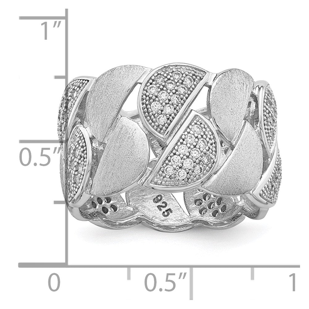 Brilliant Embers Sterling Silver Rhodium-plated 110 Stone Micro PavÇ CZ Brushed and Polished Ring