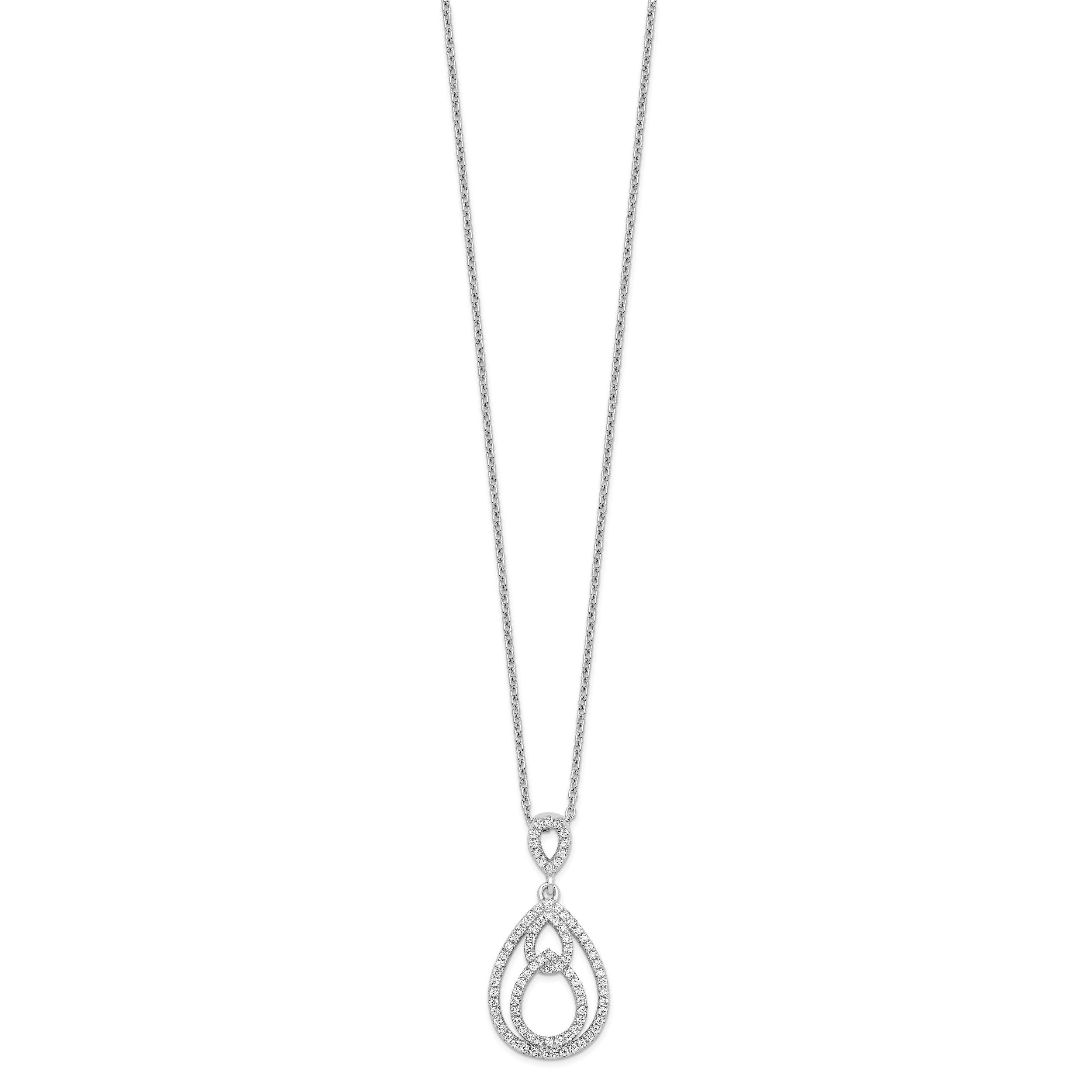 Brilliant Embers Sterling Silver Rhodium-plated 88 Stone 18 inch PavÇ CZ Teardrop Necklace with 2 Inch Extender
