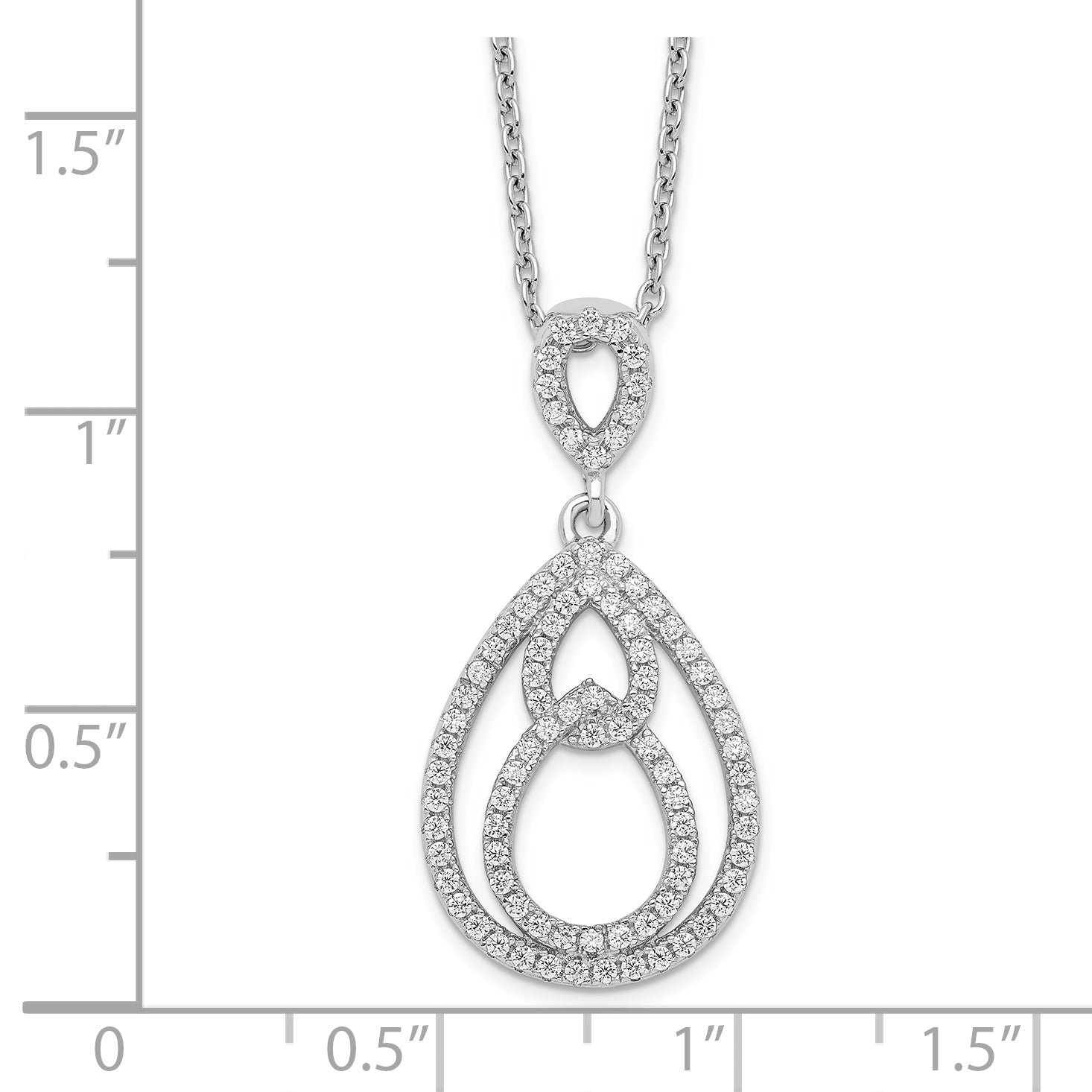 Brilliant Embers Sterling Silver Rhodium-plated 88 Stone 18 inch PavÇ CZ Teardrop Necklace with 2 Inch Extender