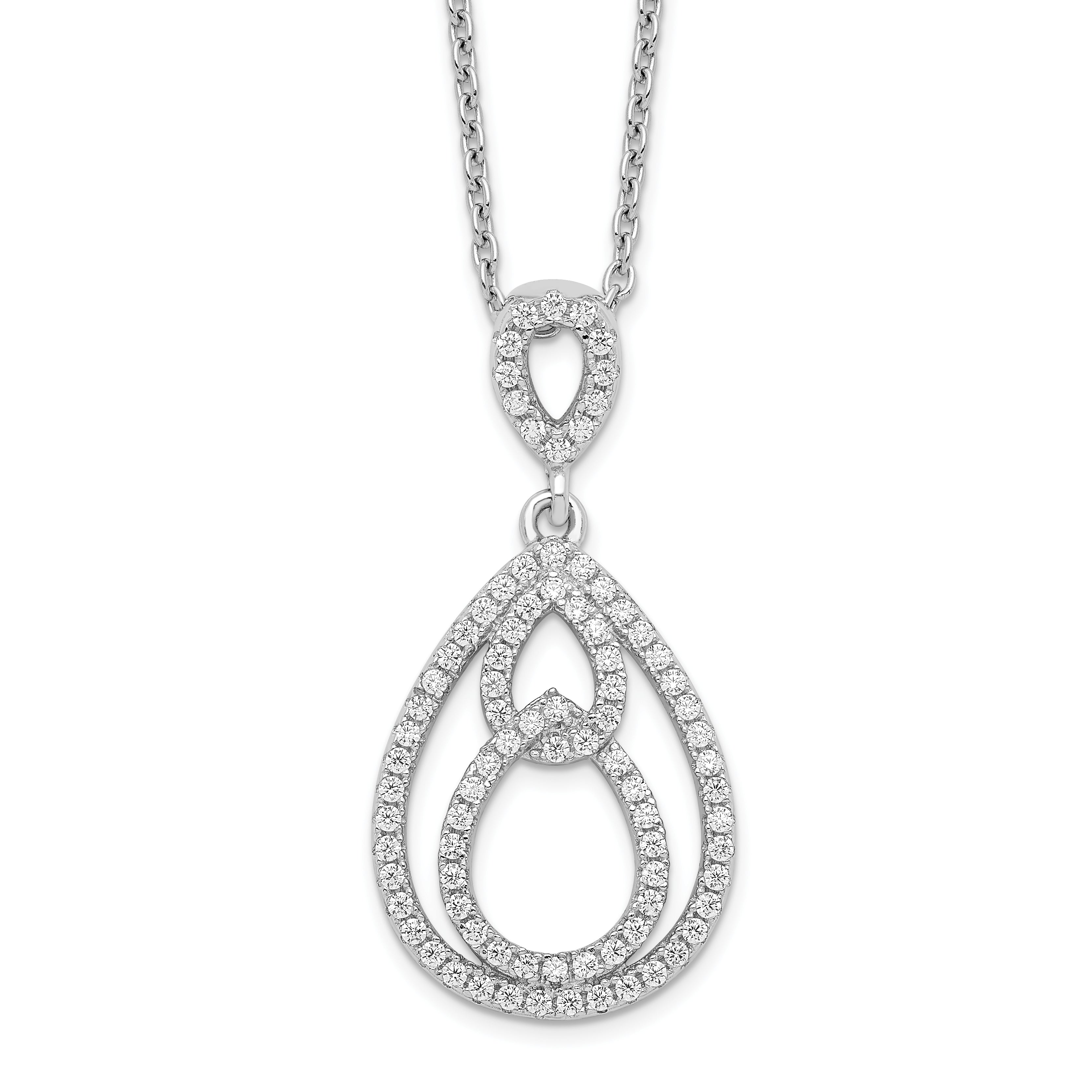 Brilliant Embers Sterling Silver Rhodium-plated 88 Stone 18 inch PavÇ CZ Teardrop Necklace with 2 Inch Extender