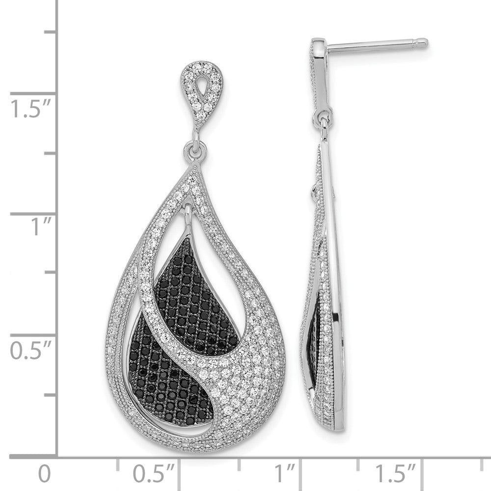Ture Fire Sterling Silver Black and Clear CZ Teardrop Post Dangle Earrings