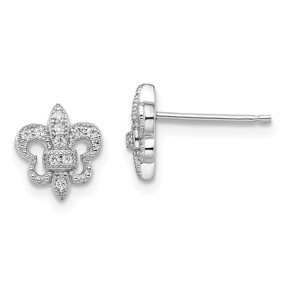 Brilliant Embers Sterling Silver Rhodium-plated 20 Stone Micro PavÇ CZ Fleur De Lis Post Earrings