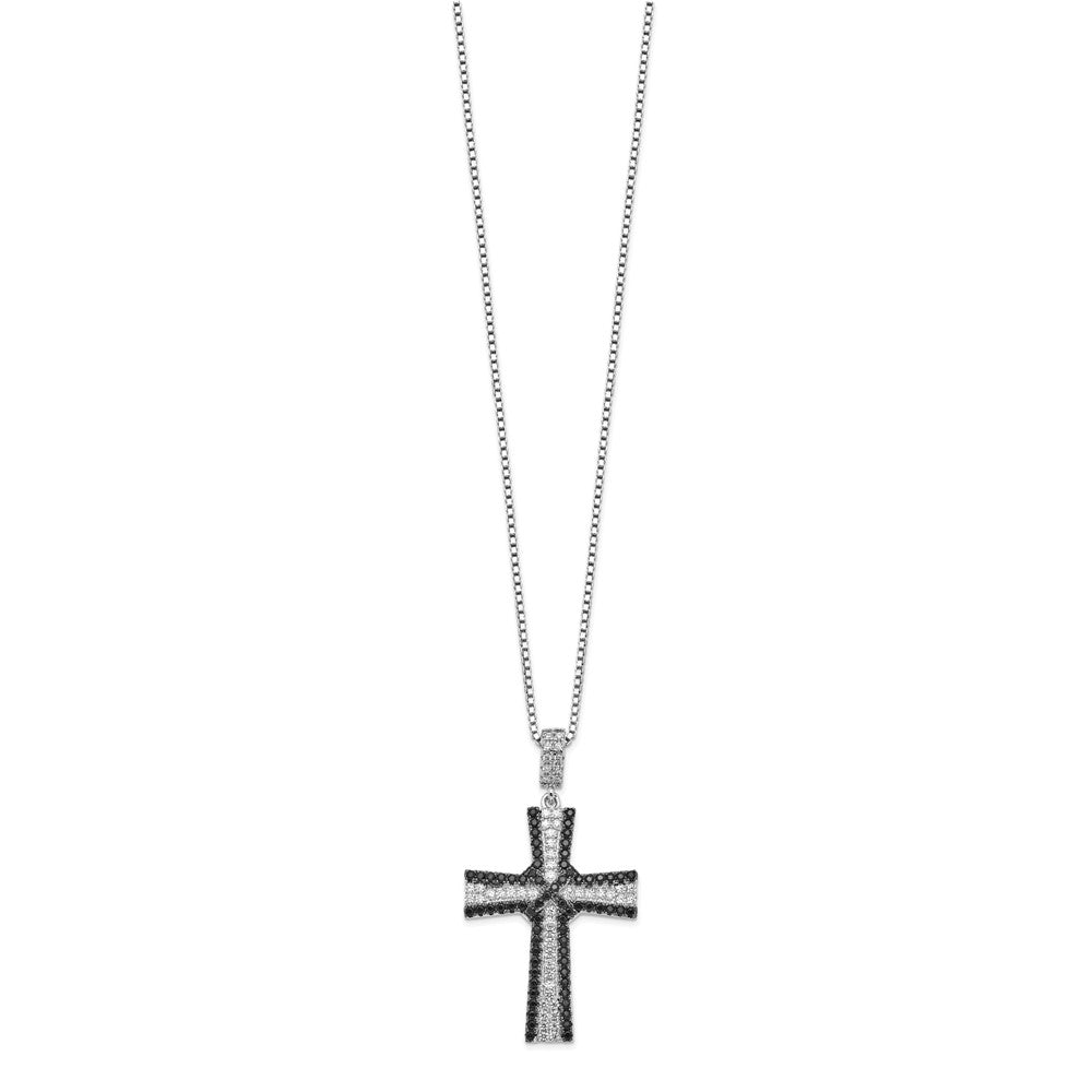 Brilliant Embers Sterling Silver Rhodium-plated 124 Stone 18 inch Black and White Micro PavÇ CZ Cross Necklace with 2 Inch...