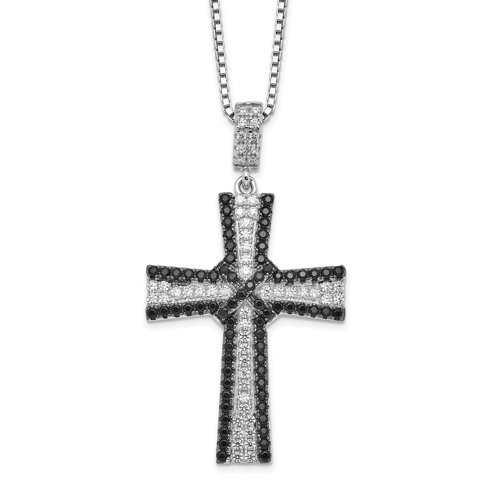 Brilliant Embers Sterling Silver Rhodium-plated 124 Stone 18 inch Black and White Micro PavÇ CZ Cross Necklace with 2 Inch...