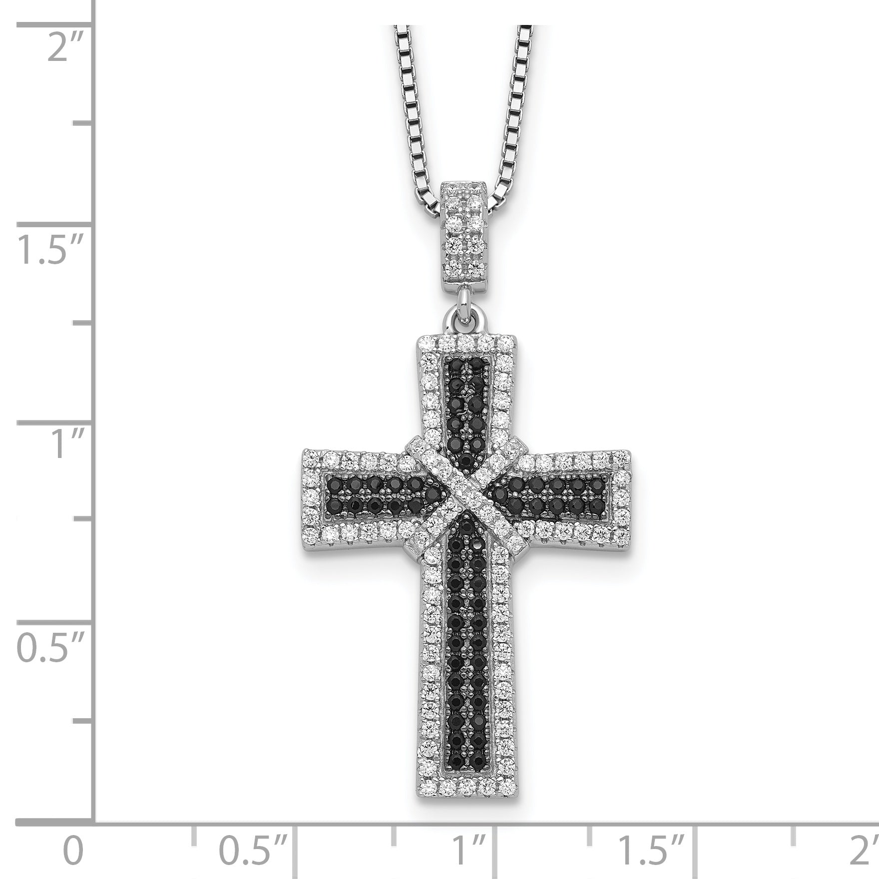 Brilliant Embers Sterling Silver Rhodium-plated 156 Stone 18 inch Black and White Micro PavÇ CZ Polished Cross Necklace with 2 Inch Extender