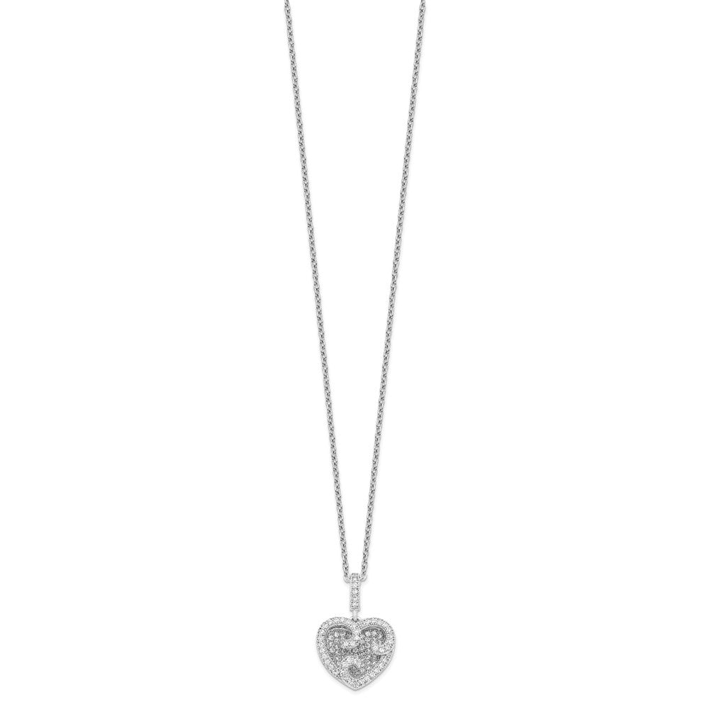 Brilliant Embers Sterling Silver Rhodium-plated 100 Stone 18 inch Micro PavΓ CZ Polished Heart Necklace with 2 Inch Extender